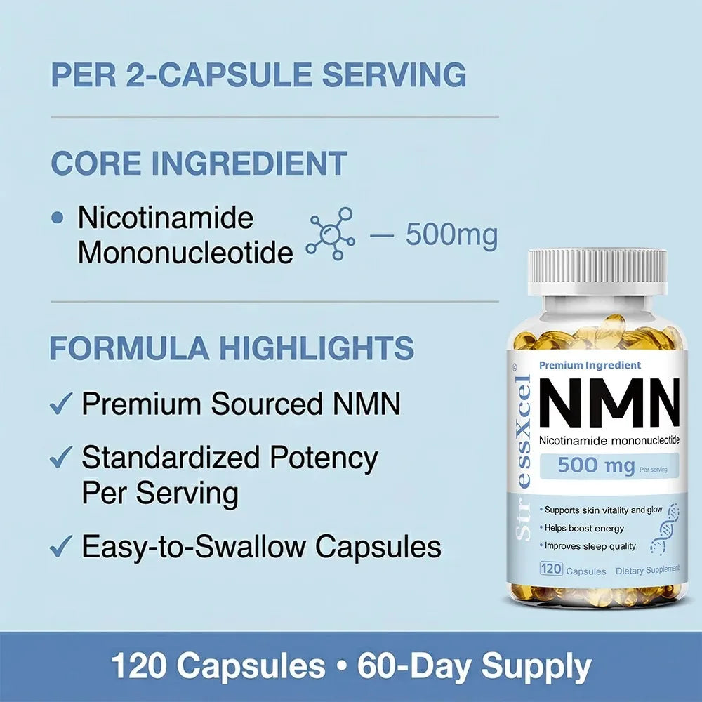 NMN Nicotinamide Mononucleotide - Supports Cell Repair and Growth, Reduces Wrinkles and Increases Skin Elasticity
