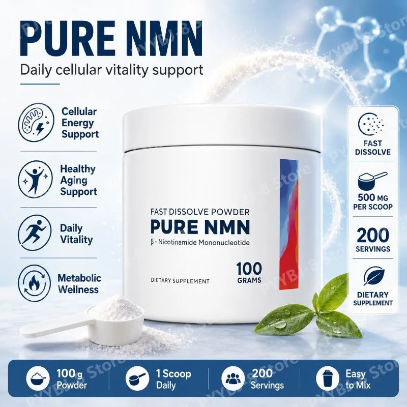 Pure NMN Powder Supplement with 500mg Nicotinamide Mononucleotide Helps with Cell Repair and Energy Metabolism 100g Per Box