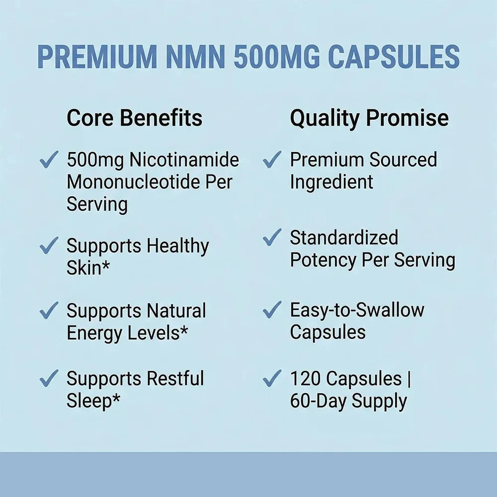 NMN Nicotinamide Mononucleotide - Supports Cell Repair and Growth, Reduces Wrinkles and Increases Skin Elasticity