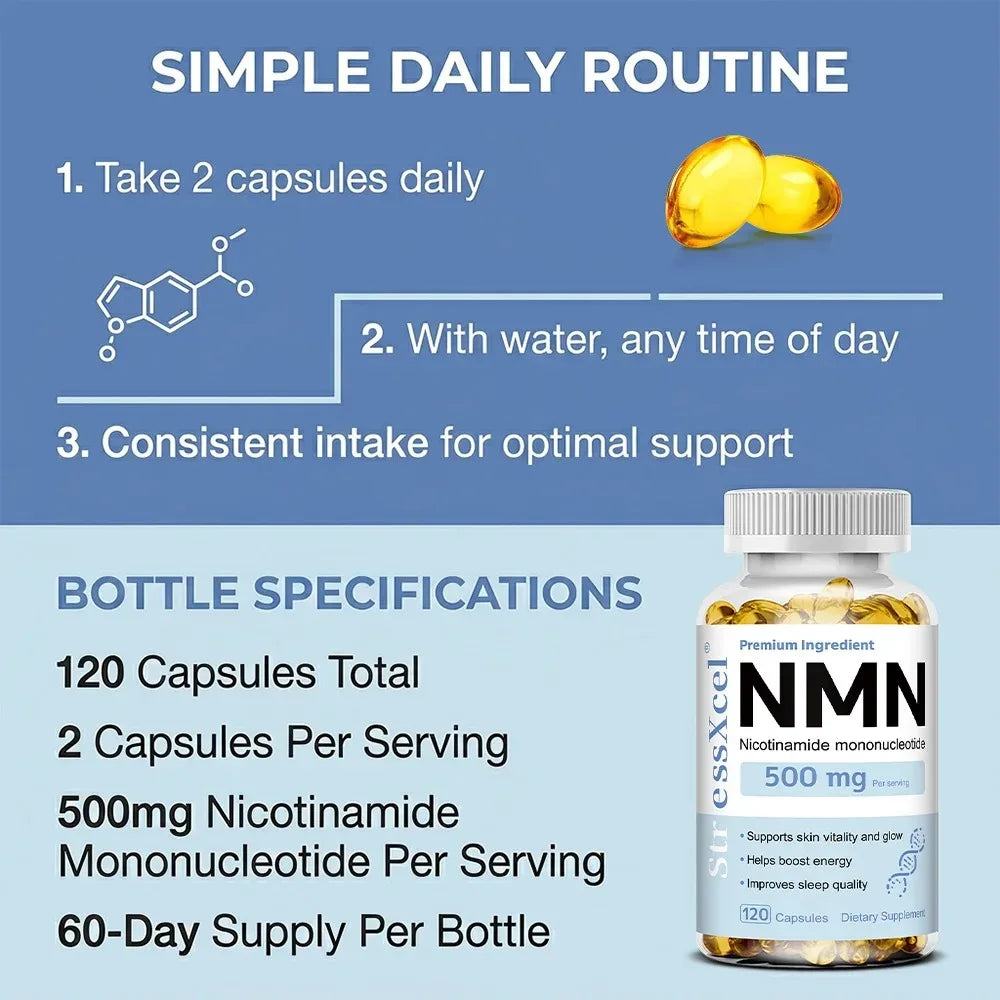 NMN Nicotinamide Mononucleotide - Supports Cell Repair and Growth, Reduces Wrinkles and Increases Skin Elasticity