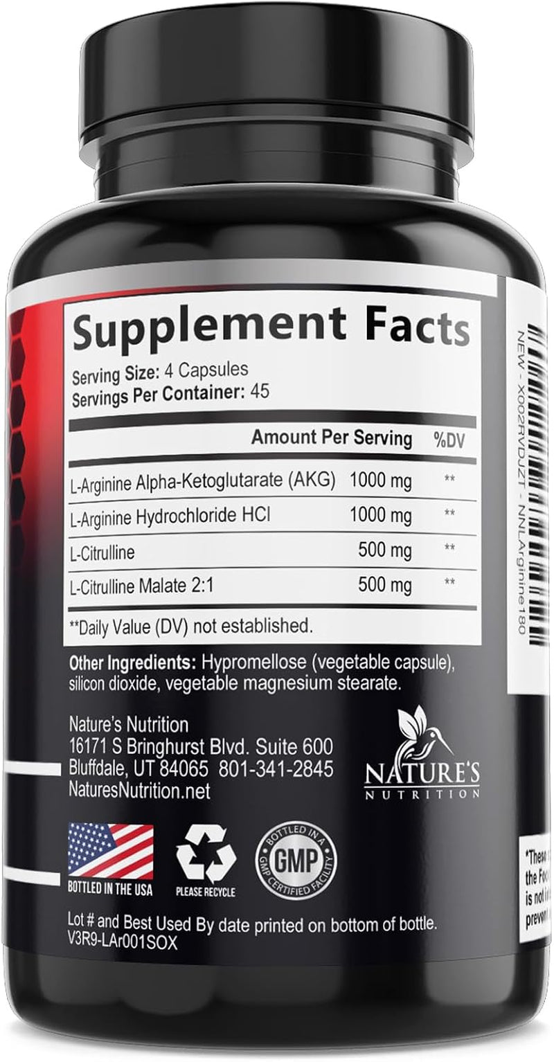 Nitric Oxide Booster Extra Strength - 3X Strength L-Arginine & Citrulline Supplement - Best Nitric Oxide Supplements for Men - Supports Muscle, Heart Health, Energy - Bottled in USA - 180 Capsules